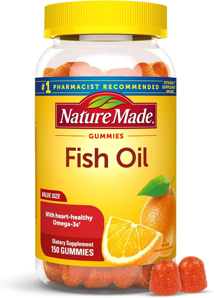 Nature faite huile de poisson Omega 3 Gummies, Omega 3 suppléments d'huile de poisson, soutien cardiaque sain, 150 Gummies, 75 jours d'approvisionnement