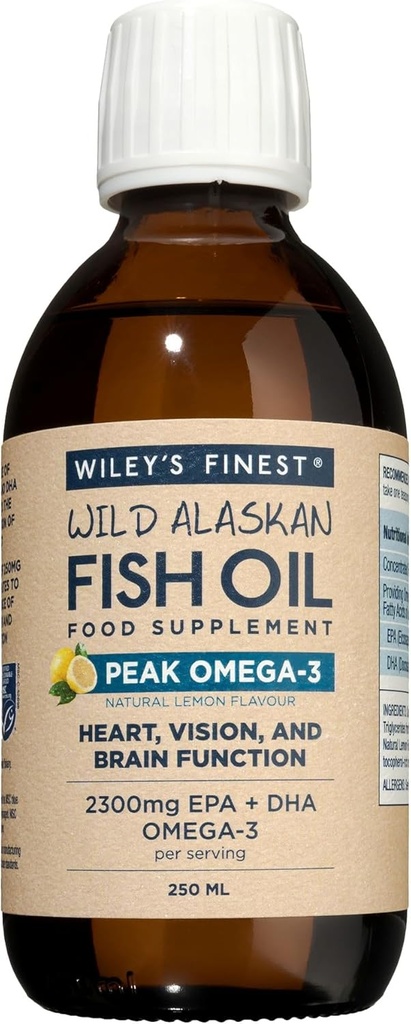 Wiley's Finest Wild Alaskan Fish Oil Peak Omega-3 Liquid Supplement - 2300mg EPA and DHA Omega-3s - Lemon Flavor - 8.45 Oz (50 Servings)