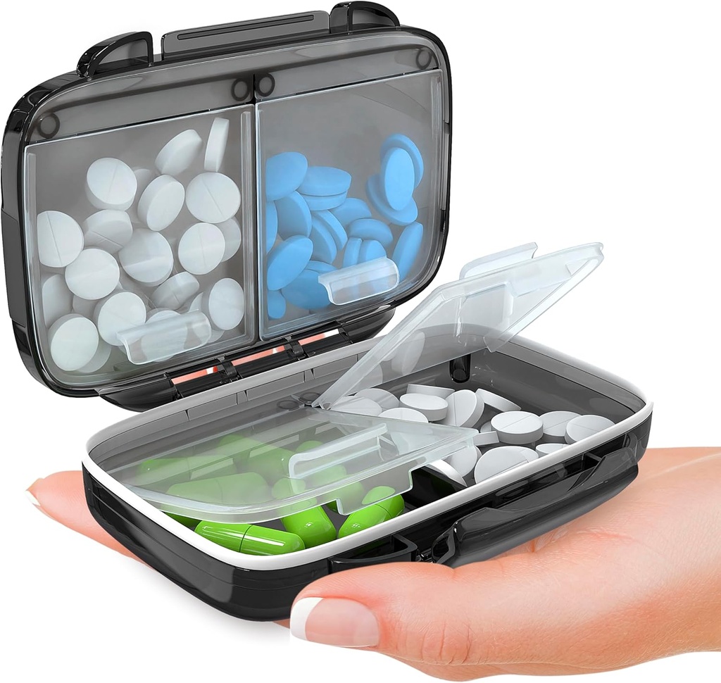 BEXEEN Petite boîte à pilules pour la purse Mini Pill Case - Médecine Pill Organizer Travel - Portable Pill Container Compact Pill Holder Huisture Proof Pocket Vitamine Organizer 4 Compartiment Kit de médicaments