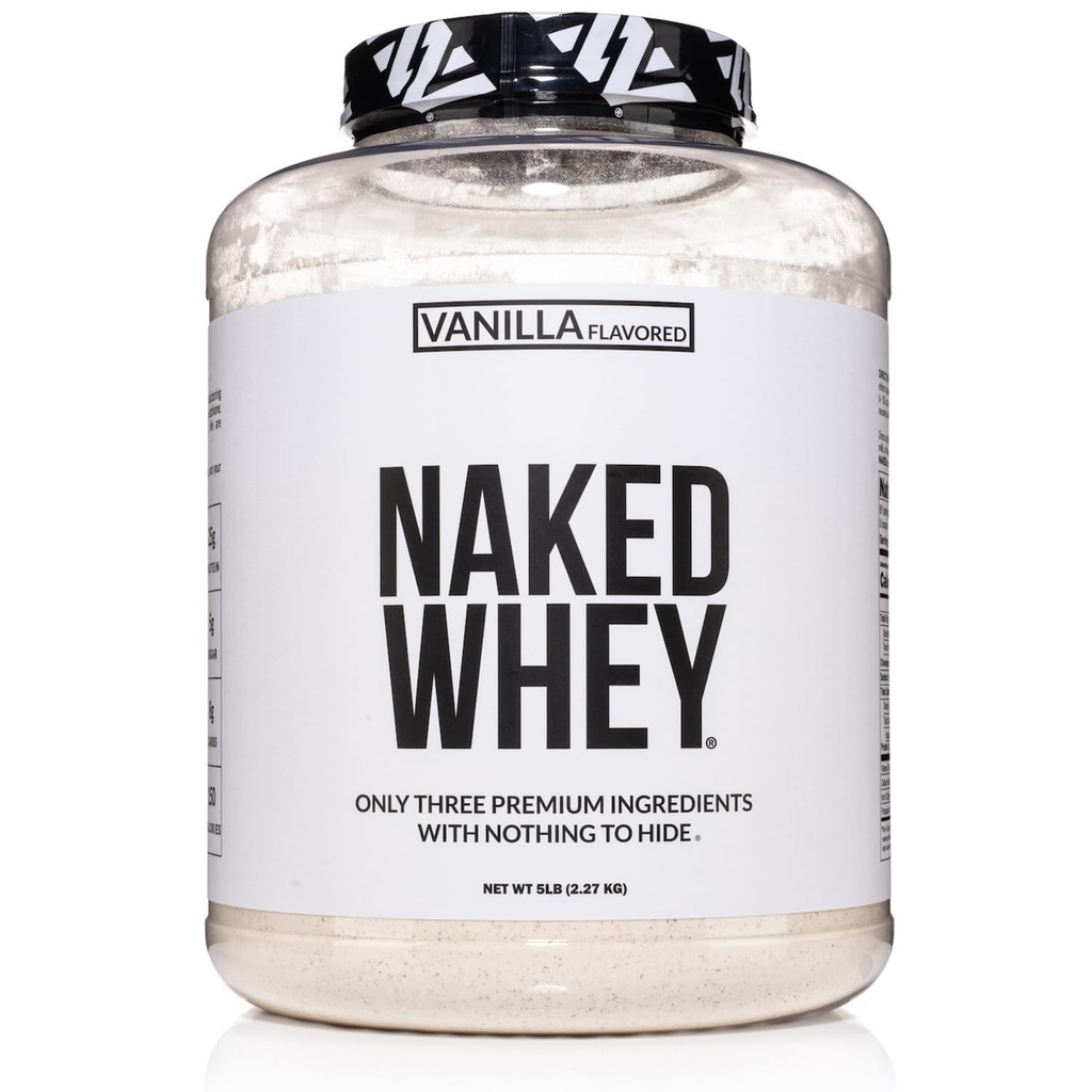 NAKED Vanilla Whey Protéine en poudre - Toute la poudre naturelle de protéines de lactosérum, vanille, sucre de coco biologique, en vrac de 5Lb, sans OGM, sans soja, sans gluten - 61 portions