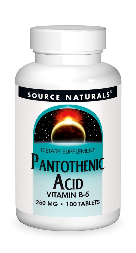 Source Naturals Acide pantothénique 250 mg Vitamine B-5 Supplément alimentaire - 100 comprimés
