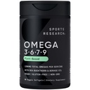 Sports Research® Vegan Omega 3-6-7-9 - 1200 mg d'acides gras oméga multi-spectrum Formule certifiée non-OGM avec écorce de mer et huile de borage - 90 softgels Veggie