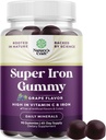 Gommies de fer extra-forte pour les femmes et les hommes - Potent 45mg par portion Supplément à croquer pour les femmes et les hommes avec de la vitamine C pour une absorption plus élevée - Gommy de fer quotidien végétalien Pas d'arôme artificiel