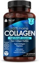 Collagène marin pur 100 % Collagène marin Type 1 1300mg - Peptides de collagène hydrolysé améliorés avec l'acide hyaluronique et la vitamine C, suppléments de collagène haute résistance pour les femmes et les hommes, 60 comprimés