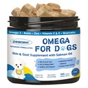 Omega 3 pour chiens avec huile de saumon, huile de poisson pour chiens supplément de peau et de manteau, anti-allergie pour chiens, traitement des taches chaudes, anti-séchage, soutien de la hanche et des articulations avec EPA & DHA, biotine, vitamine E