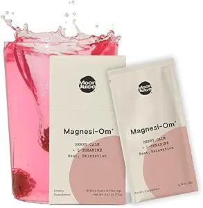 Jus de lune - Magnesi-Om, Berry & Blue Lemon - Sticks (14 portions) - Soutien de la santé cérébrale, repos - Poudre de magnésium - L-Theanine - Régularité - 100% Traçable - Vegan, Non OGM - 0,14oz