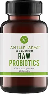 Antler Farms - Raw Probiotics for Digestive Health 60 Billion CFU, 60 Capsules - Prebiotics & Probiotics with Digestive Enzymes, 100% Vegan, Non-GMO, Shelf-Stable for Women & Men