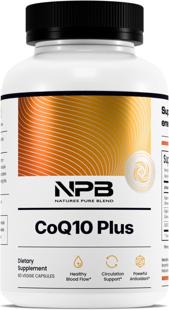 Nature's Pure Blend CoQ10 Plus – Formule antioxydante avec Arjuna & Shankhpushpi – CoQ10 Ubiquinol pour la circulation, le flux sanguin et l'énergie – Coenzyme Q10 supplément pour système immunitaire – 60 capsules