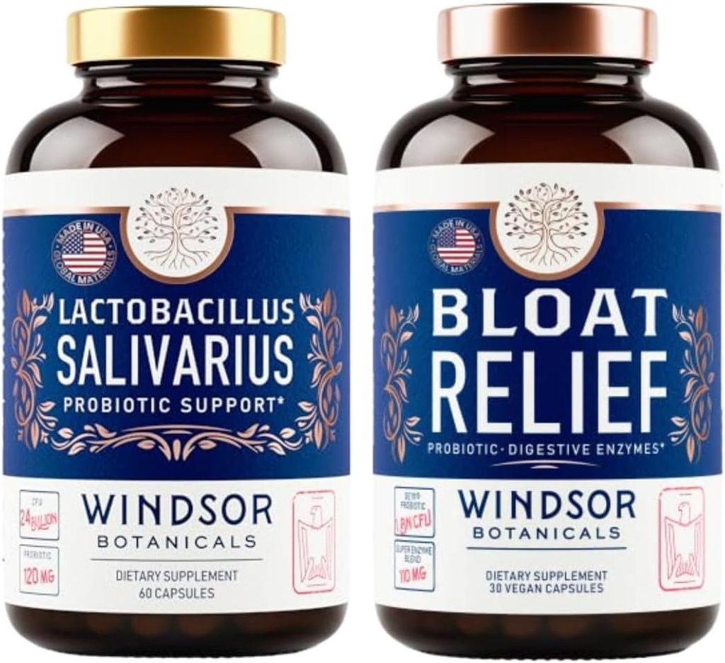 BOtanIQUES DE WINDSOR Bloat Relief and Lactobacillus Salivarius Probiotic Capsules - Bundle de soutien oral et IBS