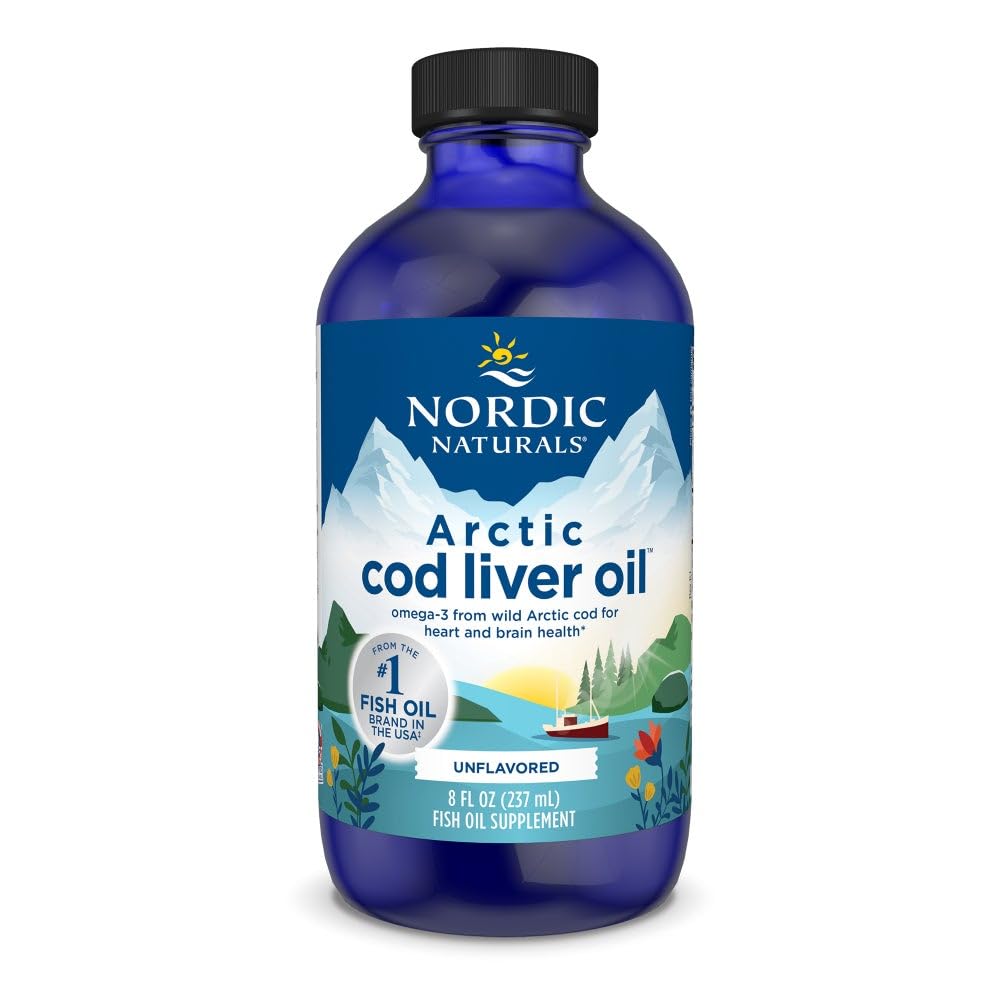 Nordic Naturals Arctic Cod Liver Oil | 1060 Mg Omega 3 Fish Oil EPA & DHA Supplement | Omega 3 Cod Liver Oil Liquid For Heart, Brain Health & Optimal Wellness | Unflavoured Fish Oil 8 Fl Oz (237 Ml)