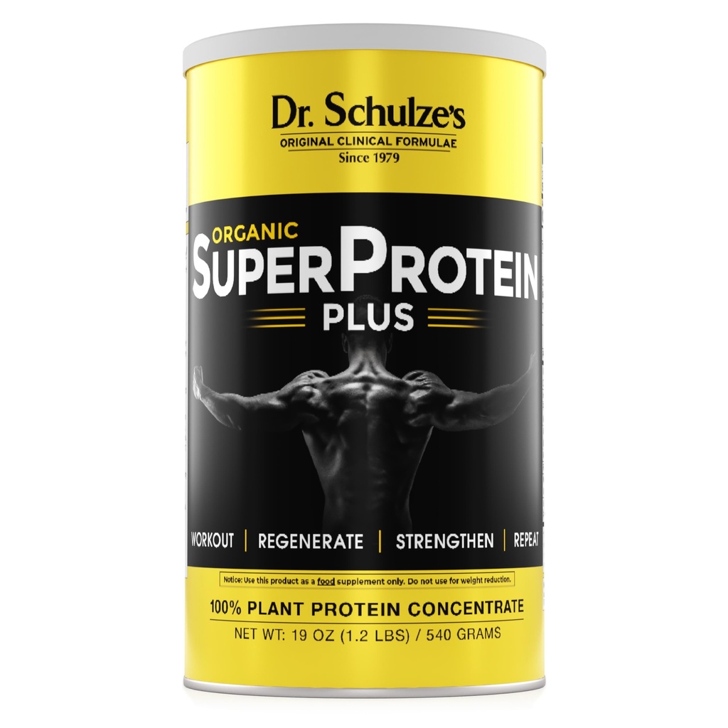 SuperProtein Plus de Dr Schulze 100% concentré de protéines végétales Mélange de poudre biologique de Vitamine B-12 et Spirulina.