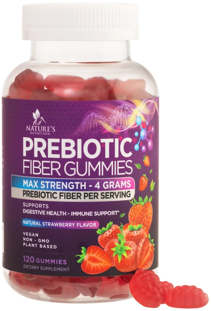 Gommies de fibre pour les adultes, supplément de fibre de gummy 4g quotidien, soutien de la santé digestive Gommy prébiotique - mousses de fibre soluble à base végétale, prébiotiques soutient la régularité et la digestion non-OGM - 120 Gommies