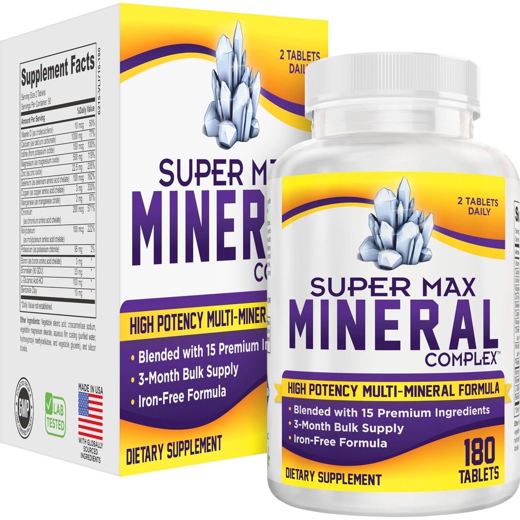 Supplément multiminéral 3-Mois (sans fer) Multiminéraux naturels. Suppléments minéraux multi-potentiels (15-en-1) Formule des minéraux mélangés. Complexe minéral.