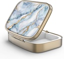 Pill Case Pill Box with Mirror Retro 2 Compartiment Petite Pill Case for Purse or Pocket Bronze Pill Box or Vitamines, Huile de poisson, Suppléments, Pill Containe Travel Gifts (Marble Bleu Blanc)