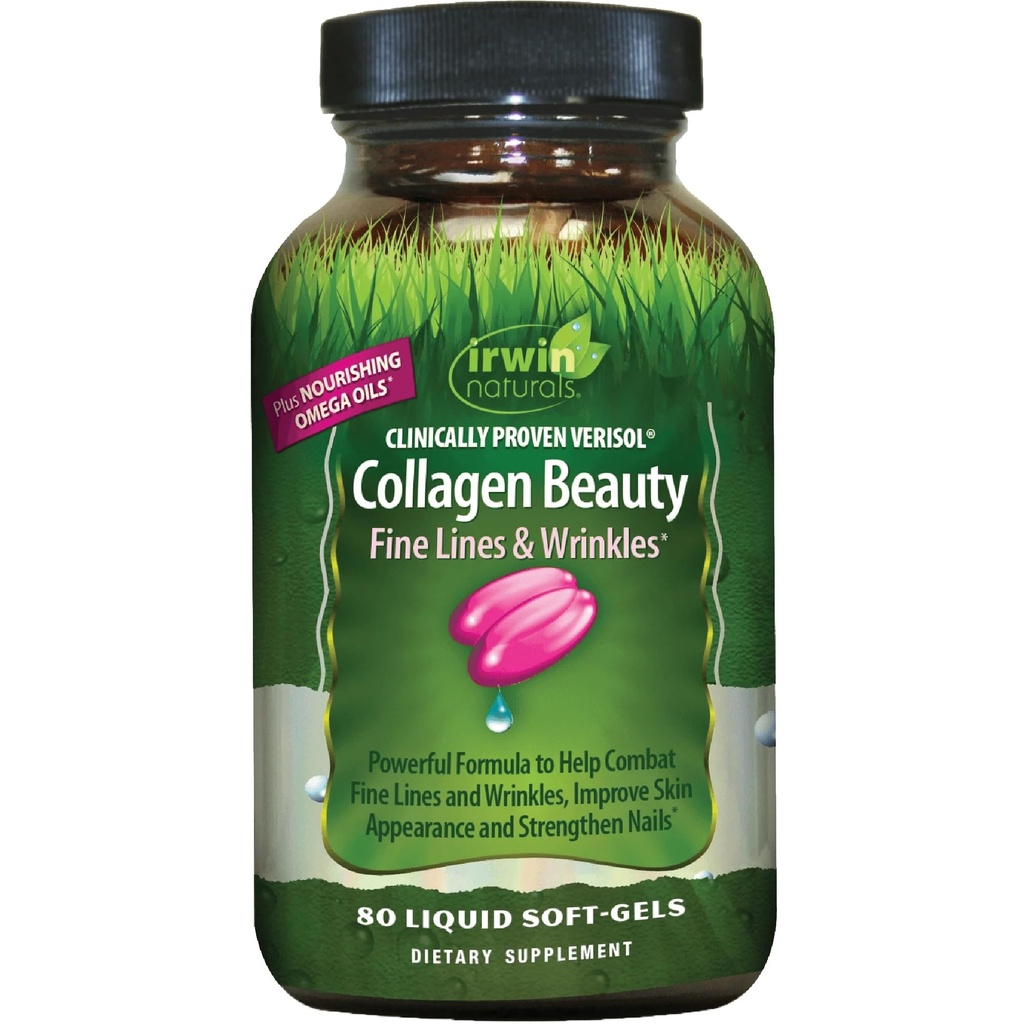 Irwin Naturals Collagen Beauty - 80 Softgels liquides - aide à combattre les lignes fines et les rides, améliore l'apparence de la peau et renforce les ongles - 13 Total des services