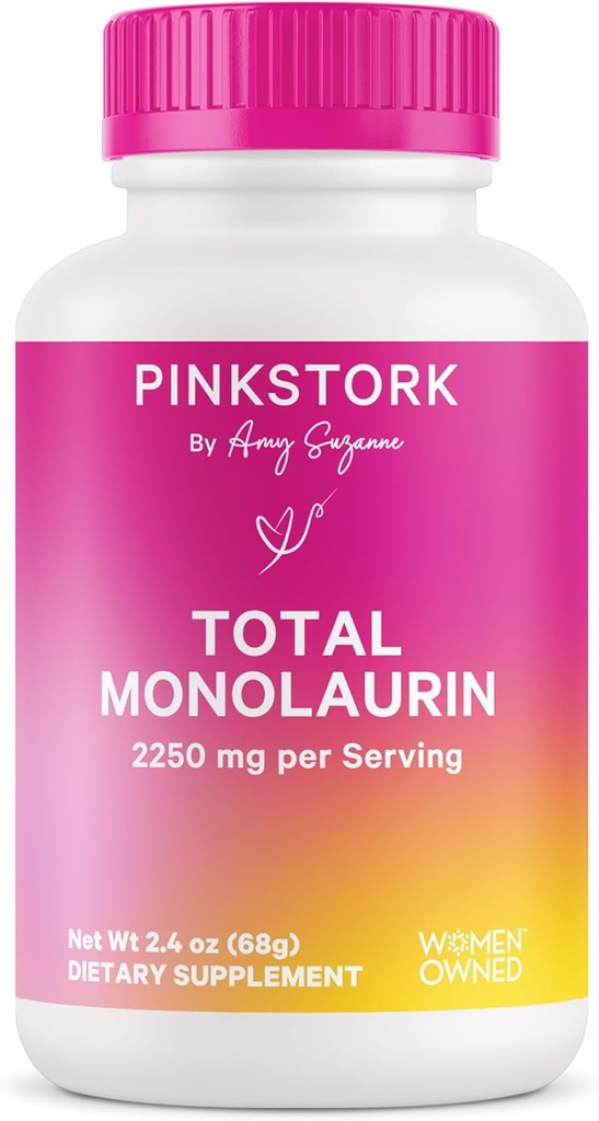 Pink Stork Monolaurin Pellets – Vegan Lauric Acid Immune & Gut Support pour les femmes – Équilibre microbien, bien-être digestif – Supplément Monolaurin sans odeur, scoopable – 226g – 75 portions
