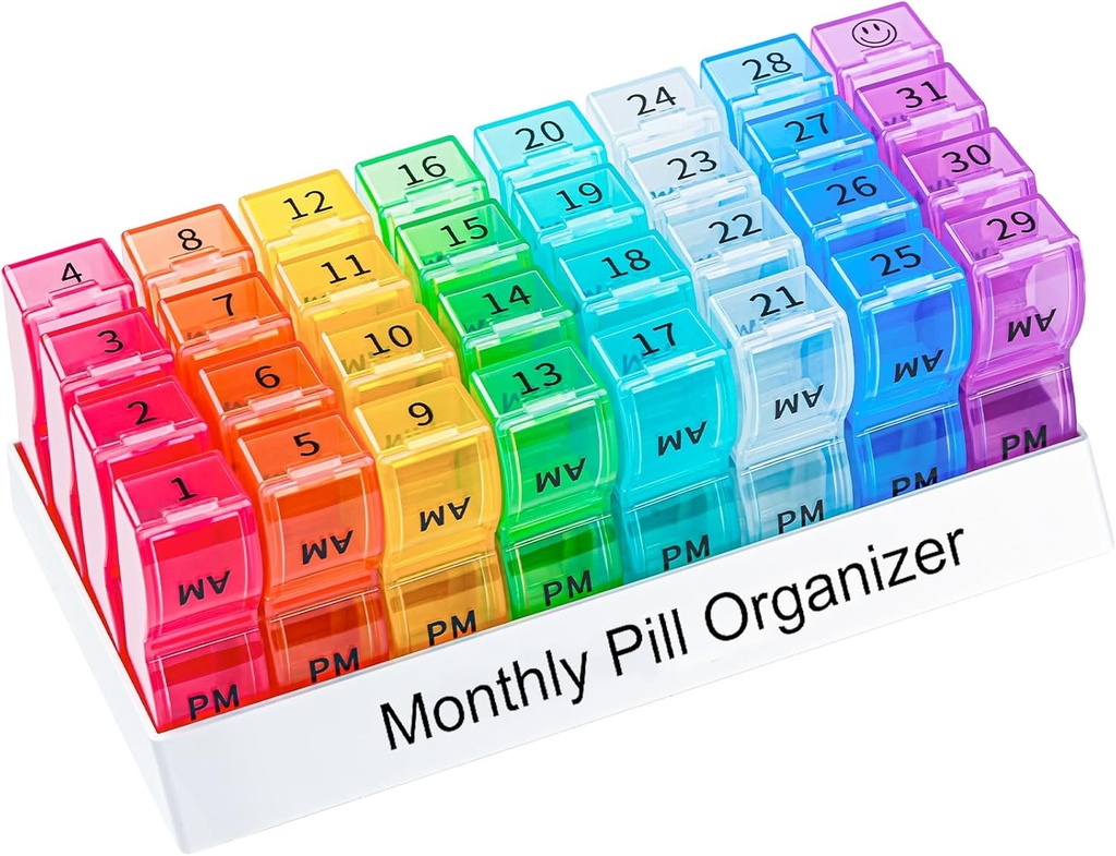 Organisateur mensuel de pilules 2 fois par jour, un mois Pill Box AM PM, 30 jours Pill Case petits compartiments pour tenir la vitamine et la médecine de voyage Organisateur, 31 jours Pill Organisateur, 4 semaines Pill Cases