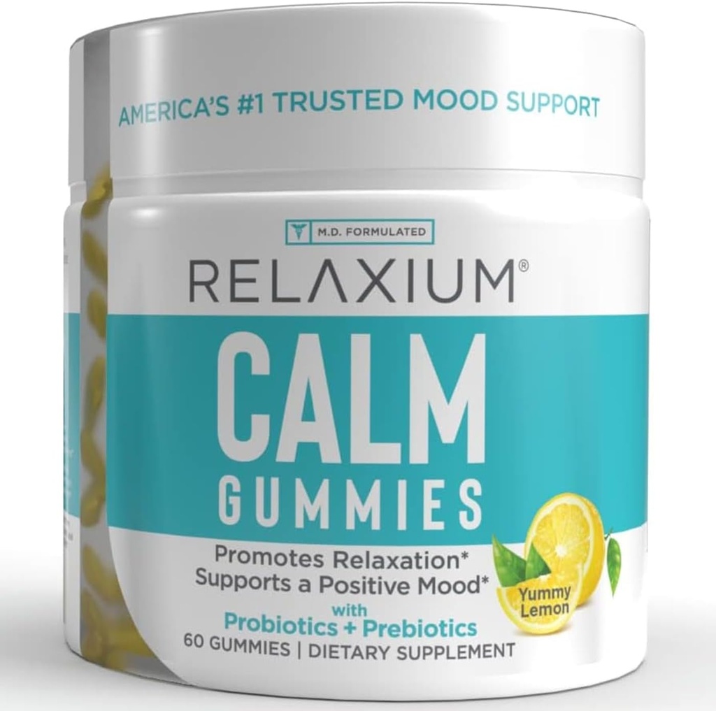 Relaxium Calme Gummy, développé aux États-Unis, avec la vitamine B6, Magnésium, et L-Theanine, un Gummy par service, 60 Gummies