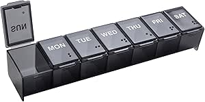 EZY DOSE Weekly (7-Day) Daily Pill Case, Medicine Planner, Vitamin Organizer, Supplement Container, Convenient and Easy to Use, Large Compartments, Travel Friendly, Black, Made in the USA, BPA Free