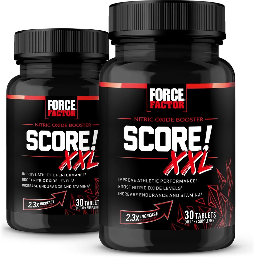 FACTEURS DE FORCE Score! XXL, 2-Pack, supplément de booster à oxyde nitrique pour les hommes avec L-Citrulline, Black Maca, et Tribulus pour améliorer la performance athlétique, augmenter l'endurance et soutenir le flux sanguin, 60 comprimés