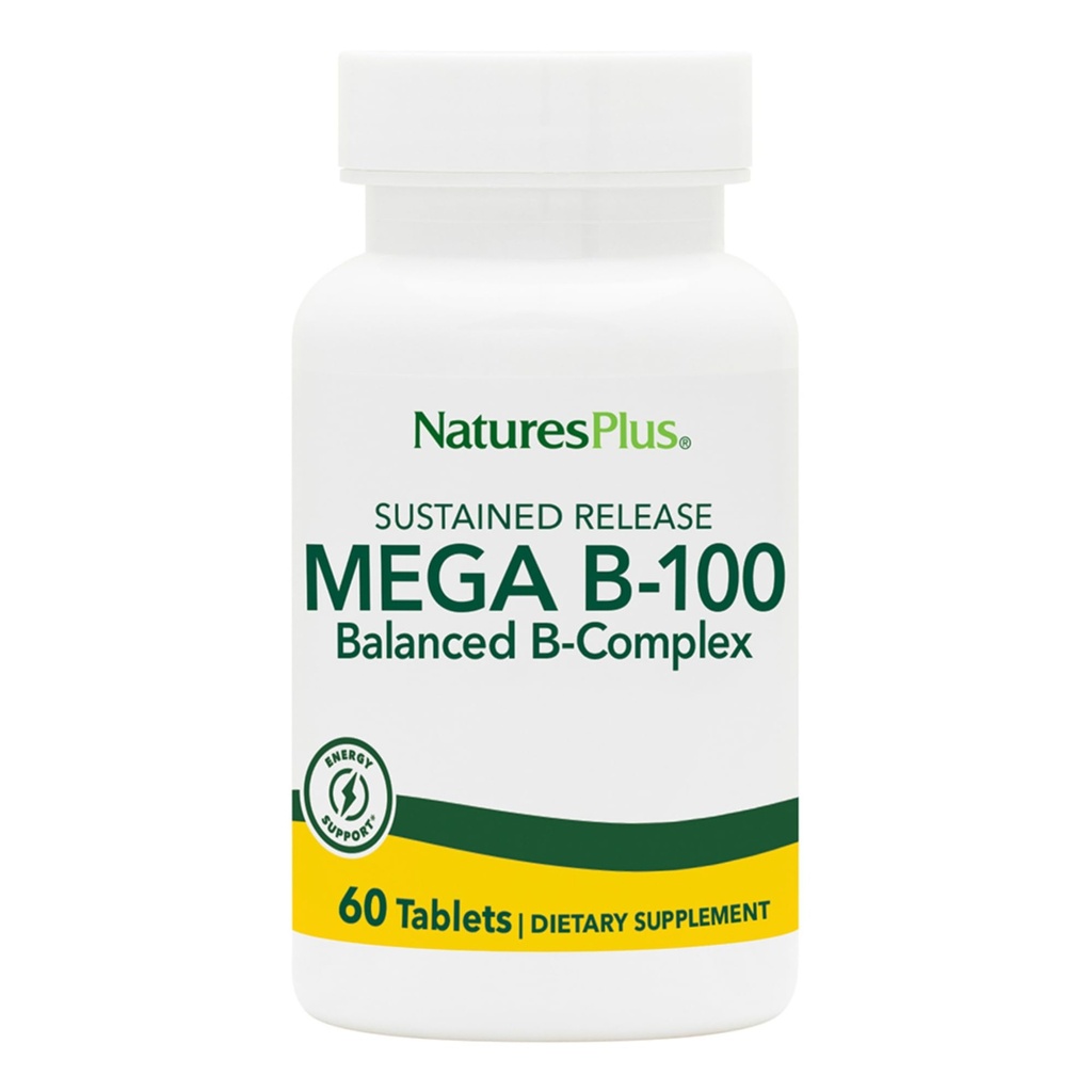 NaturesPlus Complexe Mega B-100 - 60 comprimés à libération prolongée - Complexe B équilibré - Soutien énergétique - Végétarien, sans gluten - 60 portions