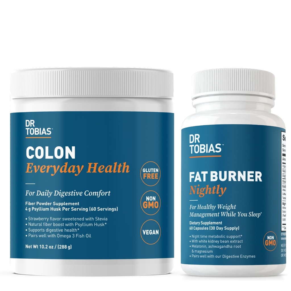Dr Tobias Colon Santé quotidienne et brûleur de graisse tous les soirs, soutien métabolique quotidien digestif et nocturne, Curb Cravings, Boost Energy & Gut Health, non-OGM