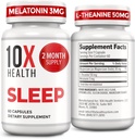 10X Suppléments de sommeil santé pour adultes - 60 Capsules - Melatonine 3mg, L Theanine, Supplément de magnésium, Oxyde de magnésium pour un repos et une relaxation profonds et meilleurs - 3-en-1 Soutien naturel au sommeil