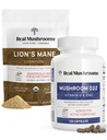 Vitamine D2, Zinc chélaté, Chaga, Reishi (120ct) et poudre de lion biologique (60 portions) Ensemble - Immunité et soutien cognitif, Absorption améliorée - Vegan, Sans gluten, Non-OGM
