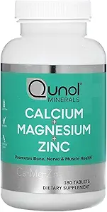 Qunol Calcium 3 en 1 Comprimés avec Calcium, Magnésium et Zinc pour le soutien immunitaire, os, Nerve et Supplément de santé musculaire, 180 Compte