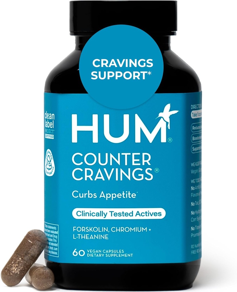 HUM Counter Cravings Chromium Supplements with L Theanine, Seaweed Extract & Forskolin to Help Support Appetite, Cravings, and Routines, Gluten Free, Caffeine Free Formula, 60 Vegan Capsules