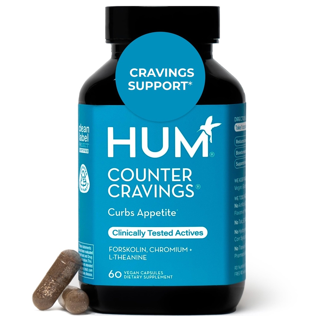 HUM Counter Cravings Suppléments de chrome avec L Theanine, Extrait d'algues et Forskolin pour aider à soutenir l'appétit, les cravings et les routines, sans gluten, sans caféine formule, 60 capsules végétaliennes