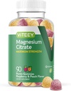 VITEEY Gommies de magnésium pour adultes - 255mg de Gummy de citrate de magnésium pour le calme, le sommeil, la nervosité et la fonction musculaire - Vegan, sans gluten - 90 Nombre
