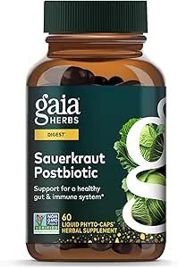 Gaia Herbes Sauerkraut Postbiotique - Supplément de soutien naturel Gut Health & Immune - Fabriqué avec de la choucroute fermentée - Exempte de lait, de soja et de gluten - 60 Capsules de végétalien (30 portions)