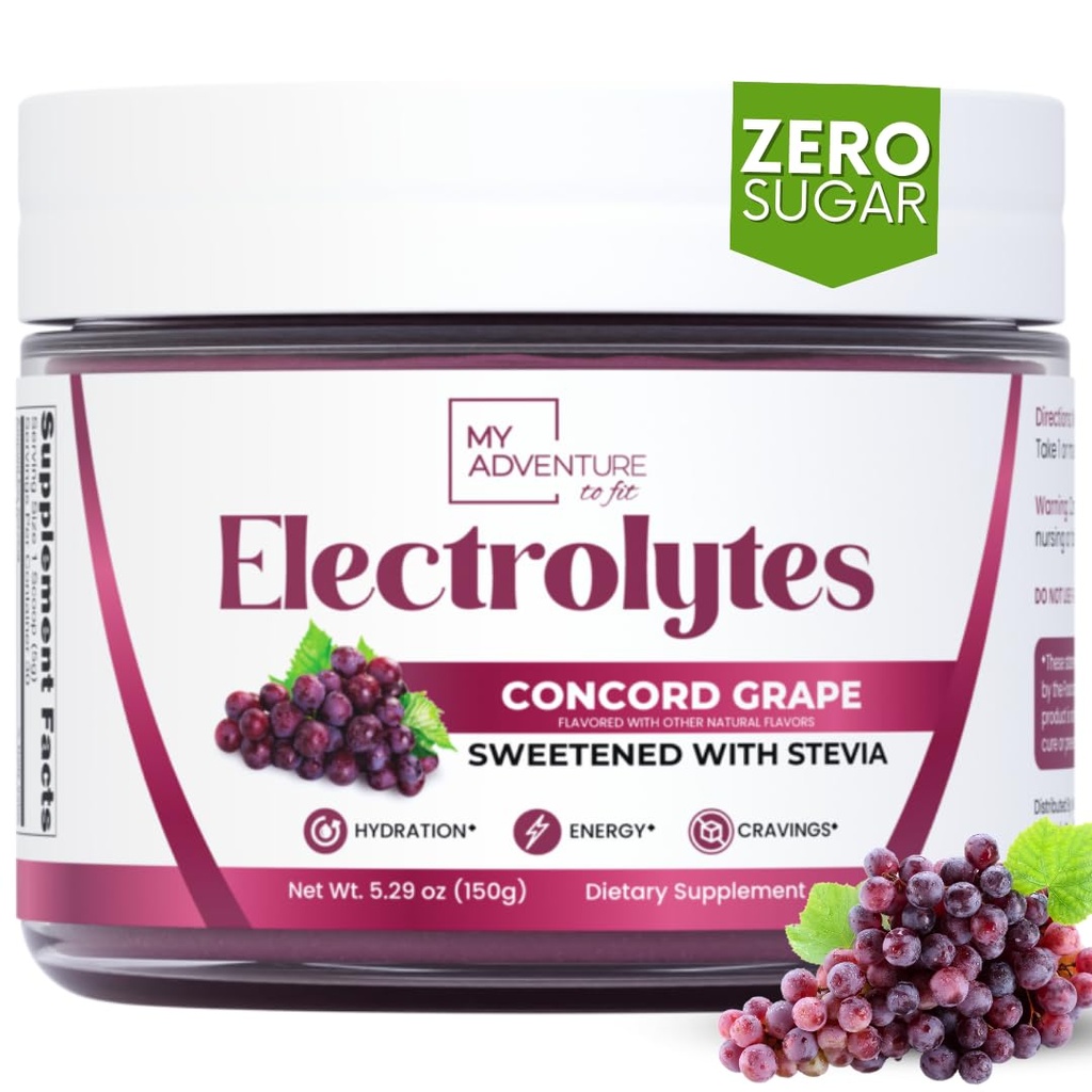 Sucre Zéro - Poudre d'électrolytes de raisin Concord - Hydratation très rafraîchissante - Énergie sans caféine avec tous les ingrédients naturels - Vegan, Keto & Paleo - Mélange d'électrolytes sans sucre - 30 portions