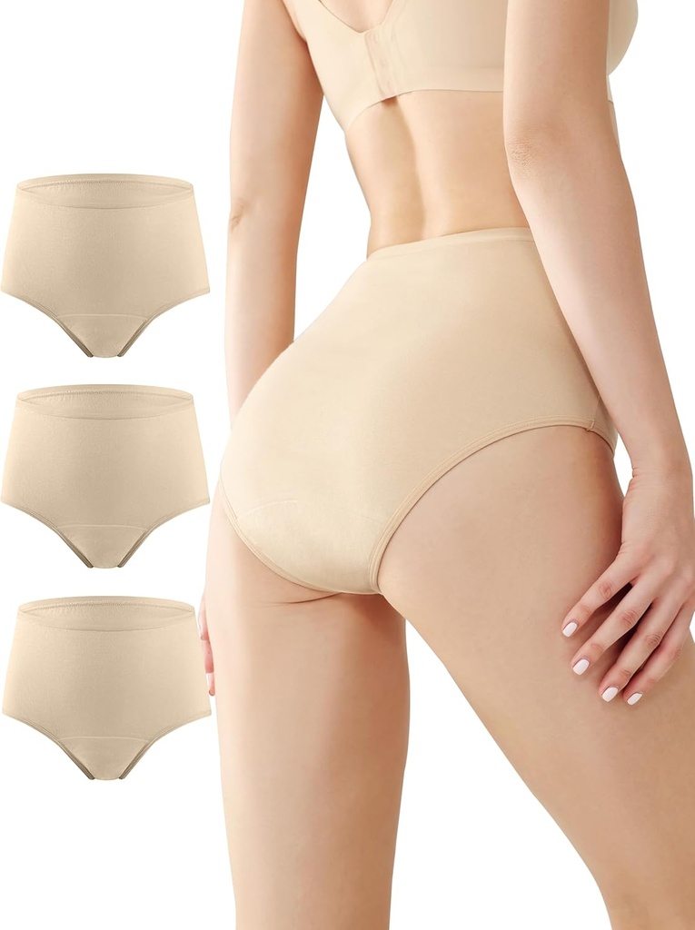 Sous-vêtements d'incontinence BATTEWA pour femmes, sous-vêtements de preuve lavables Absorbency Cotton Pantalons Bladder Protection contre les fuites 50ML(Beige,2X-Large,3-Pack)