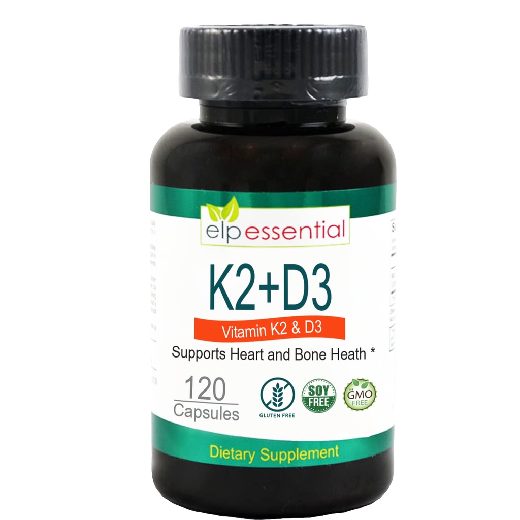 PEL ESSENTIEL vitamine K2 avec supplément D3 os et santé cardiaque, Capsules K2+D3 vitamines 120 capsules