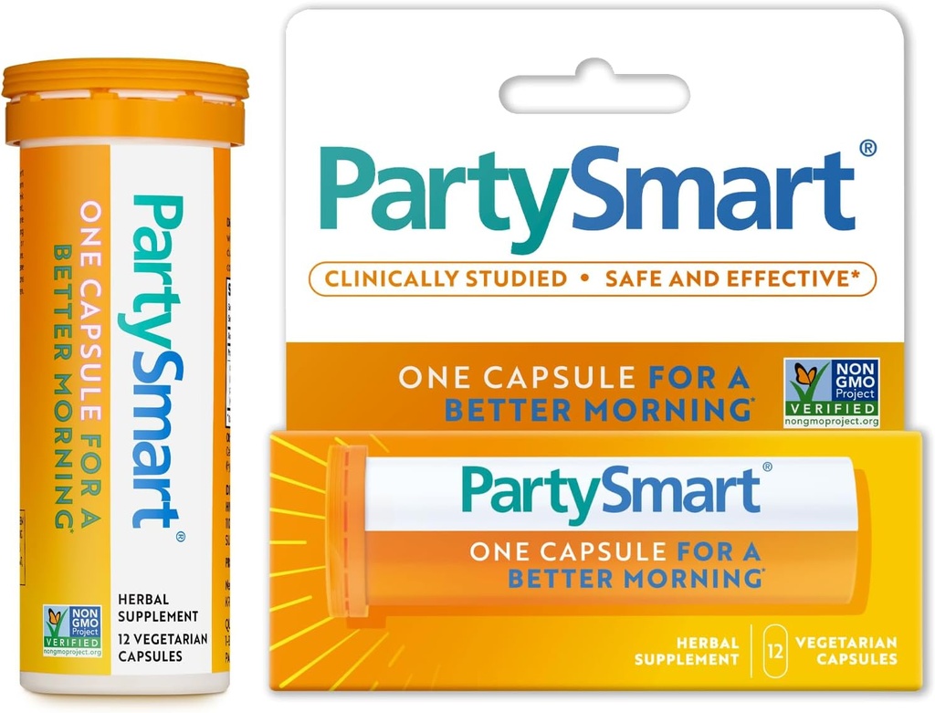Himalaya PartySmart, tube de 12 gélules - Alcool de rupture du foie pour un meilleur matin après avoir bu - végétalien, non-OGM, sans gluten, cliniquement étudié