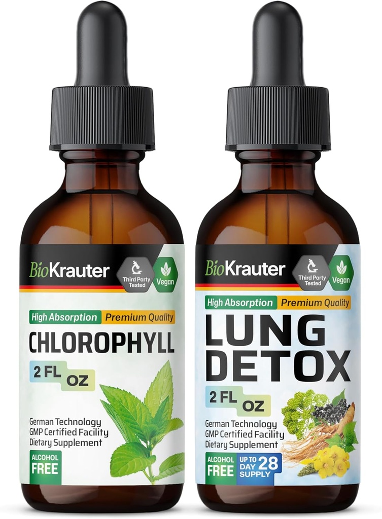 BIO KRAUTER Teinture de chlorophylle 2 Fl. Oz. & Lung Detox Teinture 2 Fl. Oz.