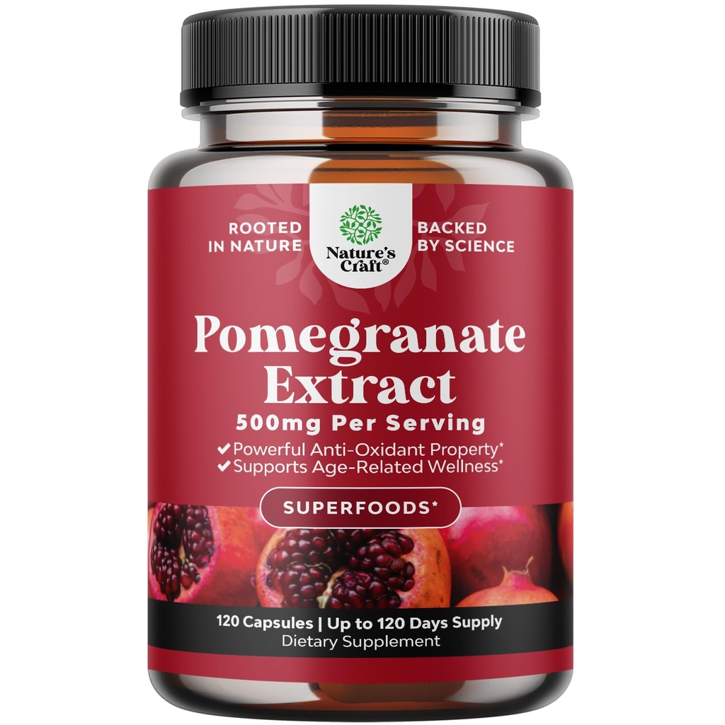 Supplément avancé de grenade antioxydante Superfood - Supplément naturel d'extrait de grenade Polyphénols pour la santé cardiaque et le soutien articulaire - Reds Superfood Capsules en poudre pour hommes et femmes 120ct
