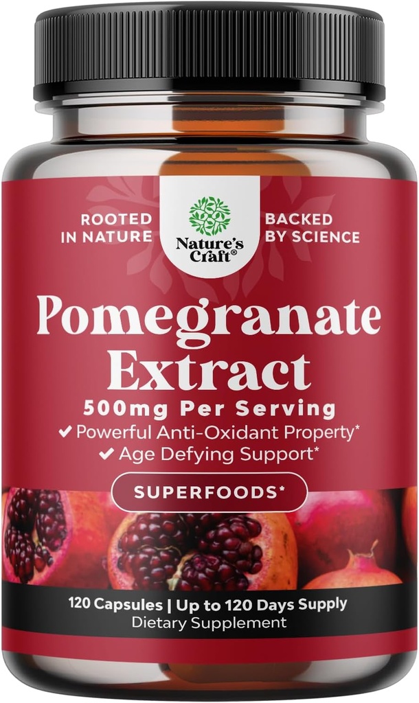 Supplément avancé de grenade antioxydante Superfood - Supplément naturel d'extrait de grenade Polyphénols pour la santé cardiaque et le soutien articulaire - Reds Superfood Capsules en poudre pour hommes et femmes 120ct