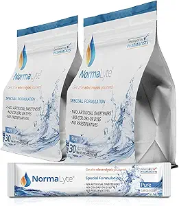 NormaLyte Oral Rehydration Salts-2 Pouches - 60 Sticks (Yields 500mL per Pack)-Pure| Energy Supplements, Potassium Supplement, Dehydration Recovery and Quick Absorption