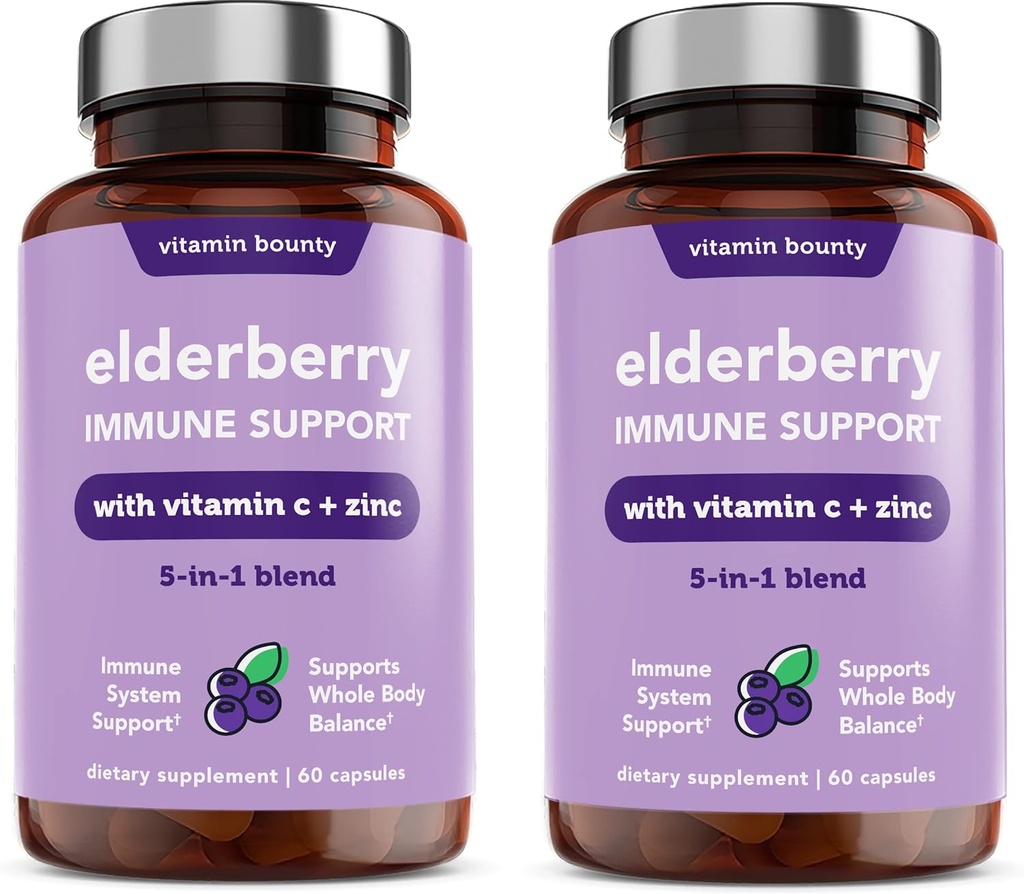 Support pour les Immunes de baies aînées vitaminées - avec zinc, vitamine C et échinacée, mélange 5-en-1 avancé, puissant antioxydant, soutient l'équilibre corporel entier, non-OGM - 60 capsules, 2 pack
