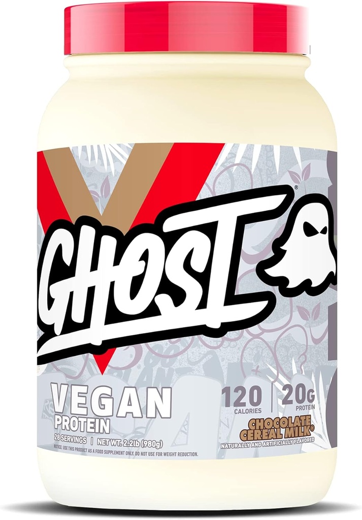 GHOST Vegan Protein Powder, Chocolate Céréal Lait - 2lb, 20g de protéines - Pois à base végétale et protéines de citrouille biologique - Après l'entraînement et la nutrition Shakes, Smoothies, & Baking - Soy et sans gluten