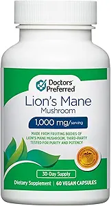 Supplément de champignons Lions préférés de DOCTORS - 1000 mg/Serveur, 60 gélules véganes pour la santé cérébrale et le bien-être quotidien global.