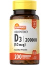 Sundance High Potency D3 2000 UI 200 softgels à libération rapide Formule Vitamine essentielle