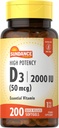 Sundance High Potency D3 2000 UI 200 softgels à libération rapide Formule Vitamine essentielle