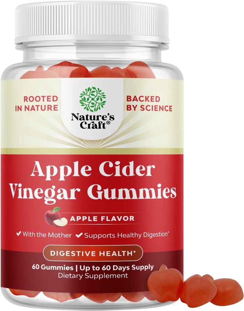 Gommies de vinaigre de cidre de pomme pour perdre du poids - Nettoyer et détox Gommies pour Gut Health, Bloating & Energy Support - ACV Mâcher avec de la vitamine B12, du B6 et de la grenade pour un meilleur métabolisme - Compte 60