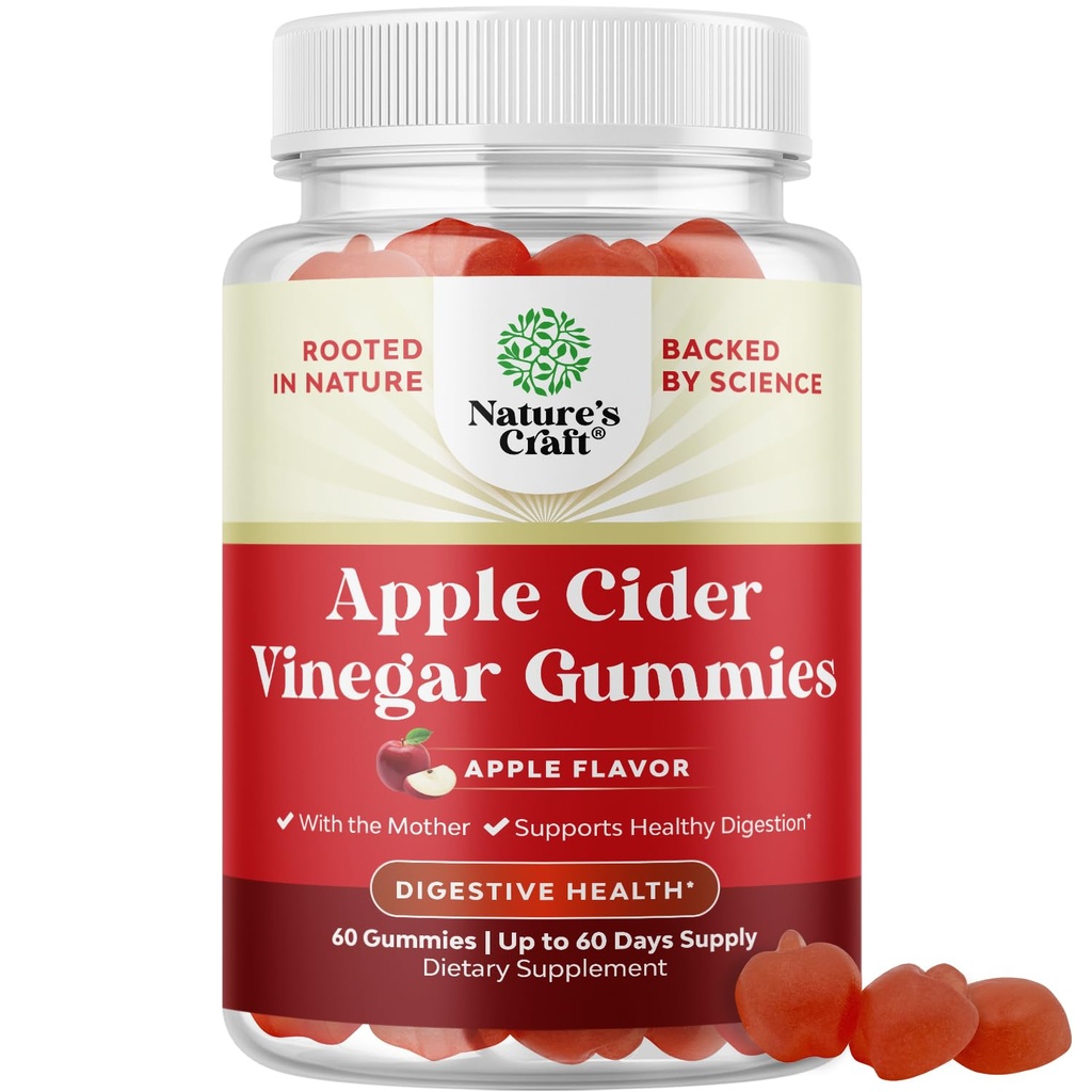 Gommies de vinaigre de cidre de pomme pour perdre du poids - Nettoyer et détox Gommies pour Gut Health, Bloating & Energy Support - ACV Mâcher avec de la vitamine B12, du B6 et de la grenade pour un meilleur métabolisme - Compte 60