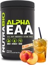 NutraBio Alpha EAA - Acides aminés tout au long de la journée pour la croissance musculaire et l'hydratation - Acides aminés essentiels avec nootropiques et adaptogènes- Plein spectre EAA BCAA Poudre - 30 portions - Peach Tea