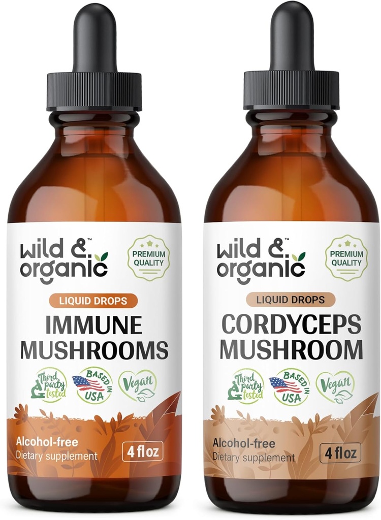 Teinture de champignons immunes sauvages et organiques 4 fl oz & Cordyceps Teinture 4 fl oz